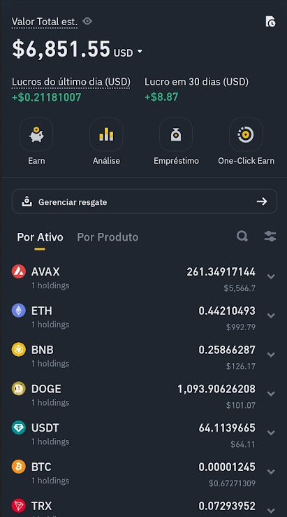 Carteira inicial com US$ 6.000